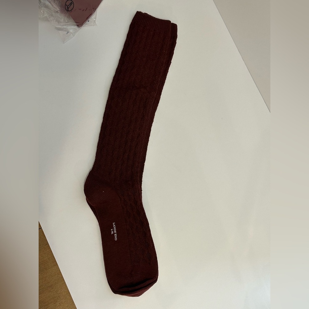 Women’s Lands’ End Wool Blend Cable Trouser Sock- 1 pair -L/XL- Merlot